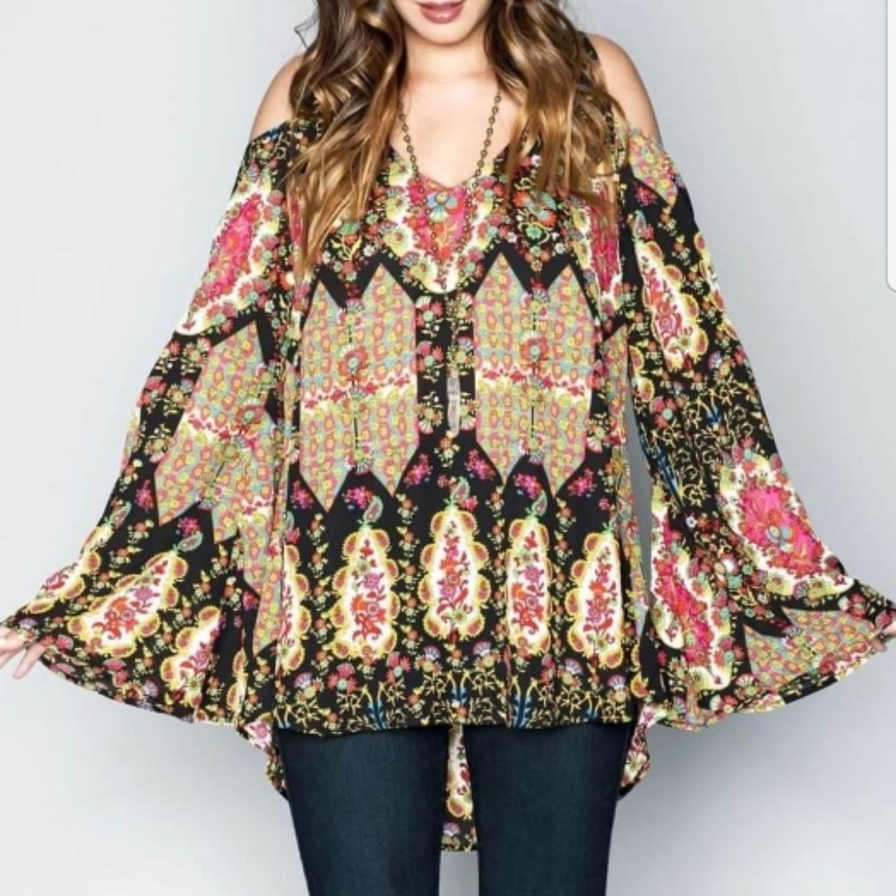 Show Me Your MUMU Open shoulder printed top Small